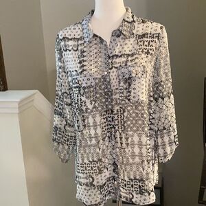 SARA MICHELLE Button Up Blouse Black/Gray/Gold XL NWOT
